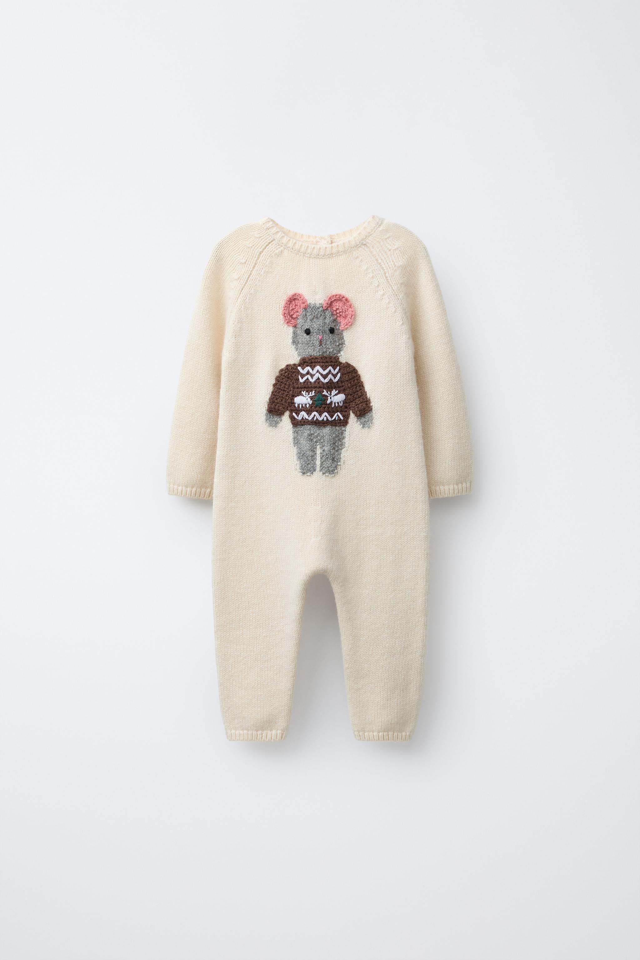 KNIT JUMPSUIT WITH EMBROIDERED MOUSE